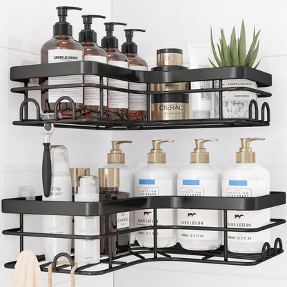 Sakugi Black Corner Shower Caddy Adhesive No Drilling Bathroom Shelves