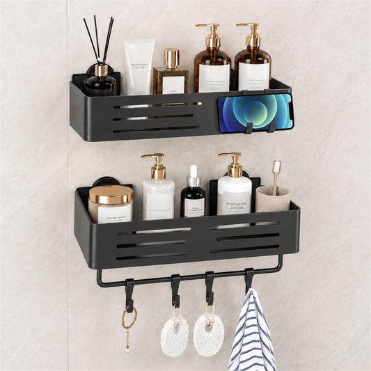 DEWEL 2PCs Rectangle Shower Shelves，Suction Cup Shower Caddy for Bathroom