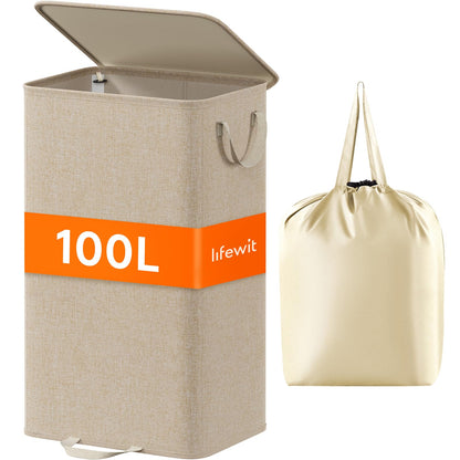 Lifewit Double Laundry Hamper with Lid, Removable Laundry Bags, Black