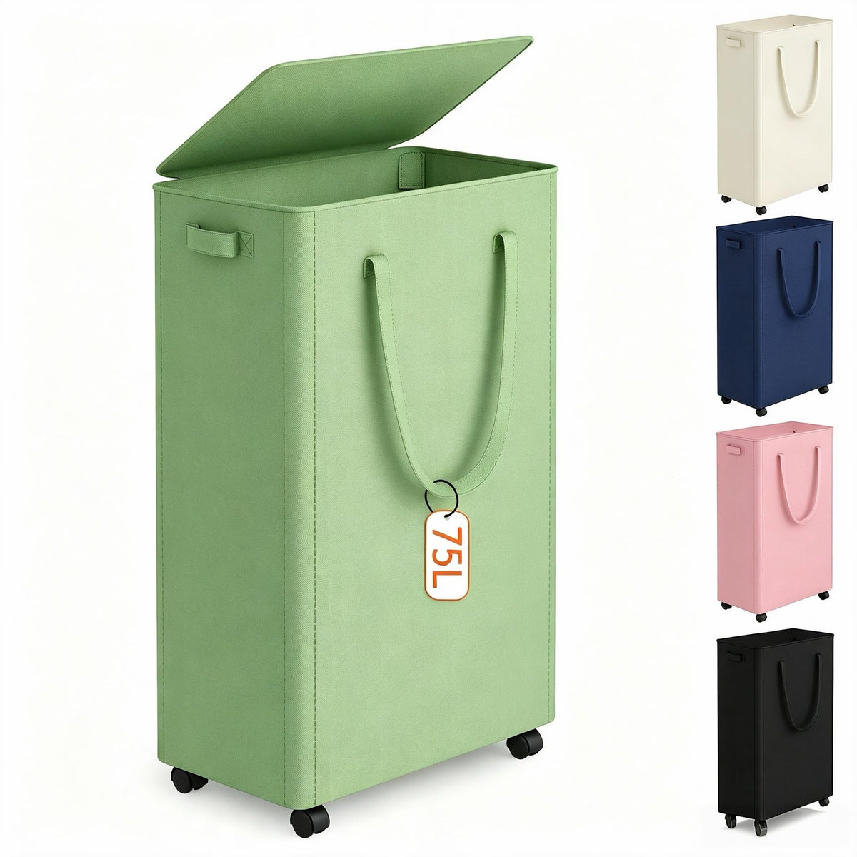 Slim Laundry Hamper with Wheels,20 Gal (75L) Rolling Laundry Basket with lid and wheels Clothes Hamper Foldable Tall Dirty Clothes Basket Sturdy Collapsible Clothes Hamper for Dorm,Laundry Room