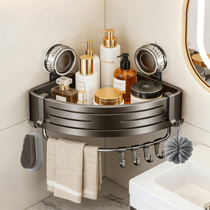 Suction Cup Corner Shower Caddy, No Drill, 2 Tier, Gray