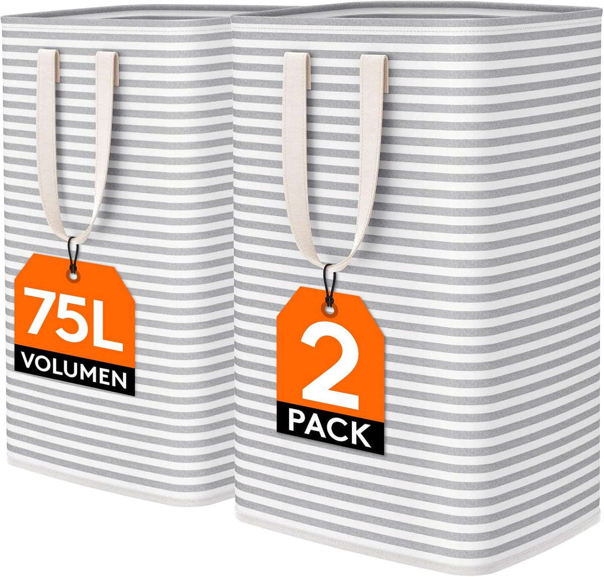 Lifewit 75L Large Laundry Baskets, Laundry Hampers Bags, 2 Pack, Grey
