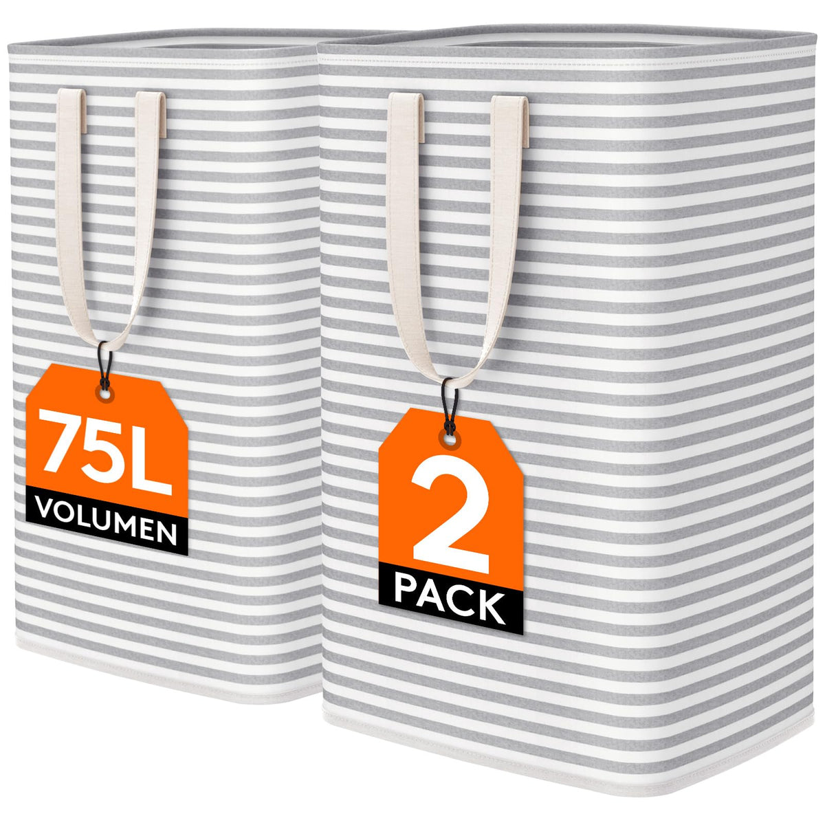 Lifewit 80L Large Laundry Baskets, Laundry Hampers Bags, 2 Pack, Grey