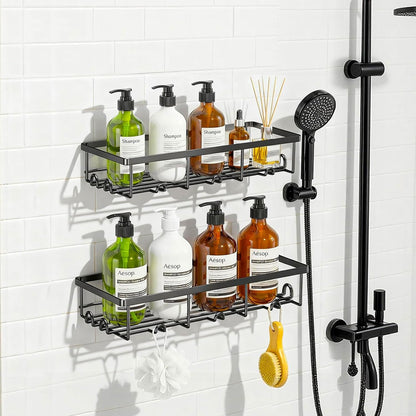 Adhesive Large Wall Shower Caddy Shelves for Inside Shower with Hooks