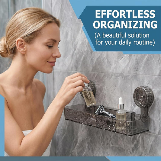 Shower Caddy Suction Cup,Bathroom Shower Organizer for Bathroom Storage & Home Decor & Kitchen No Drilling Large Capacity Removable Reusable Shower Shelves for Inside Shower(1Pack-Transparent Silver)