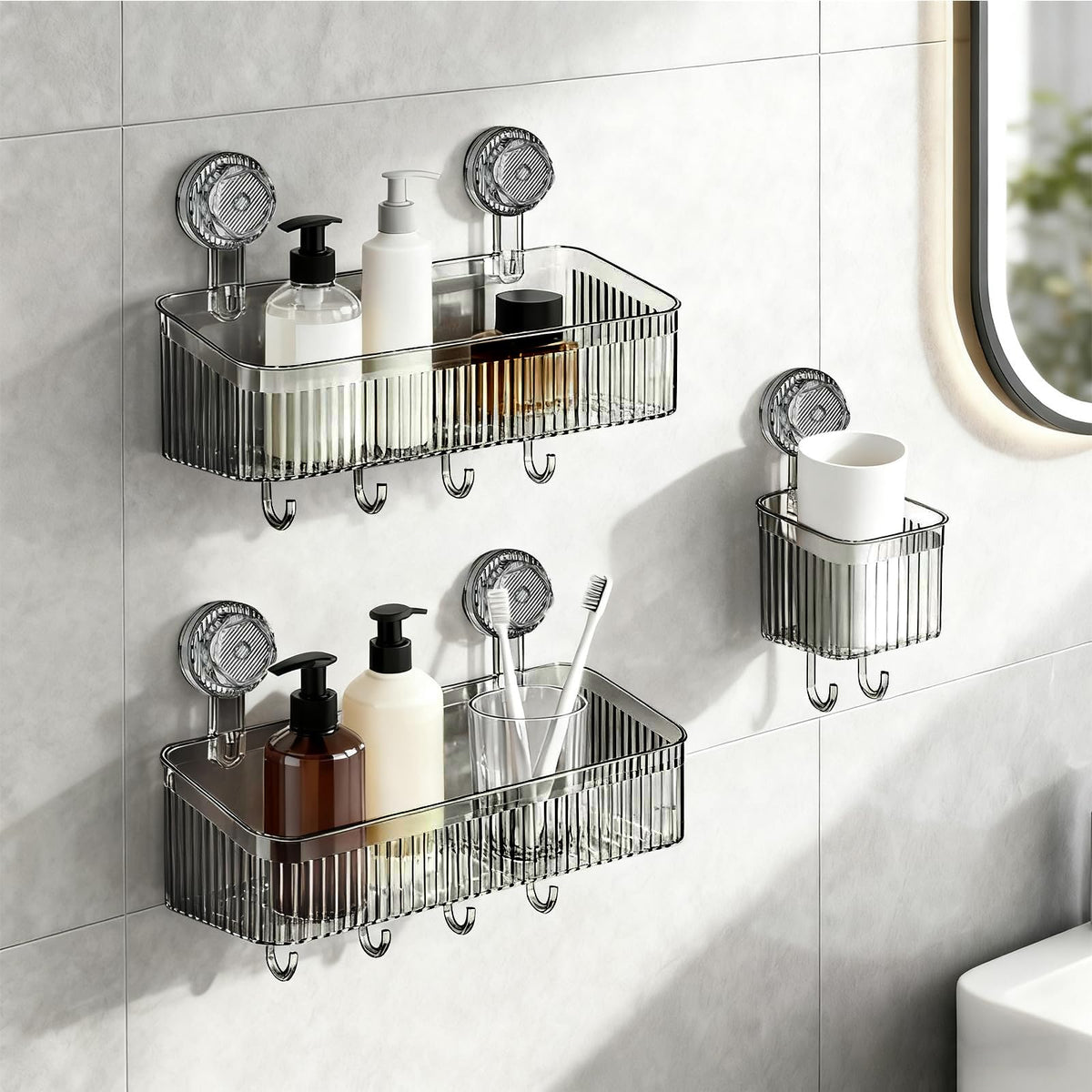 3 Pack Suction Cup Shower Caddy Not Suitable for Wet Wall