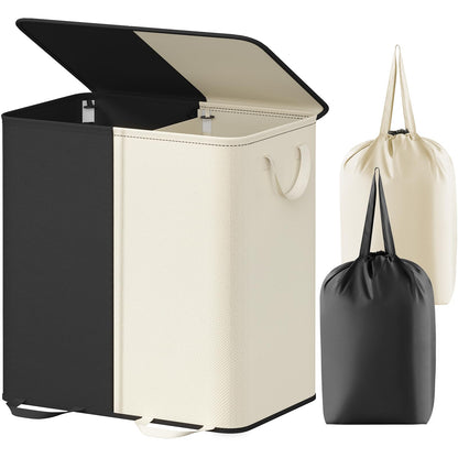 Lifewit Double Laundry Hamper with Lid, Removable Laundry Bags, Beige