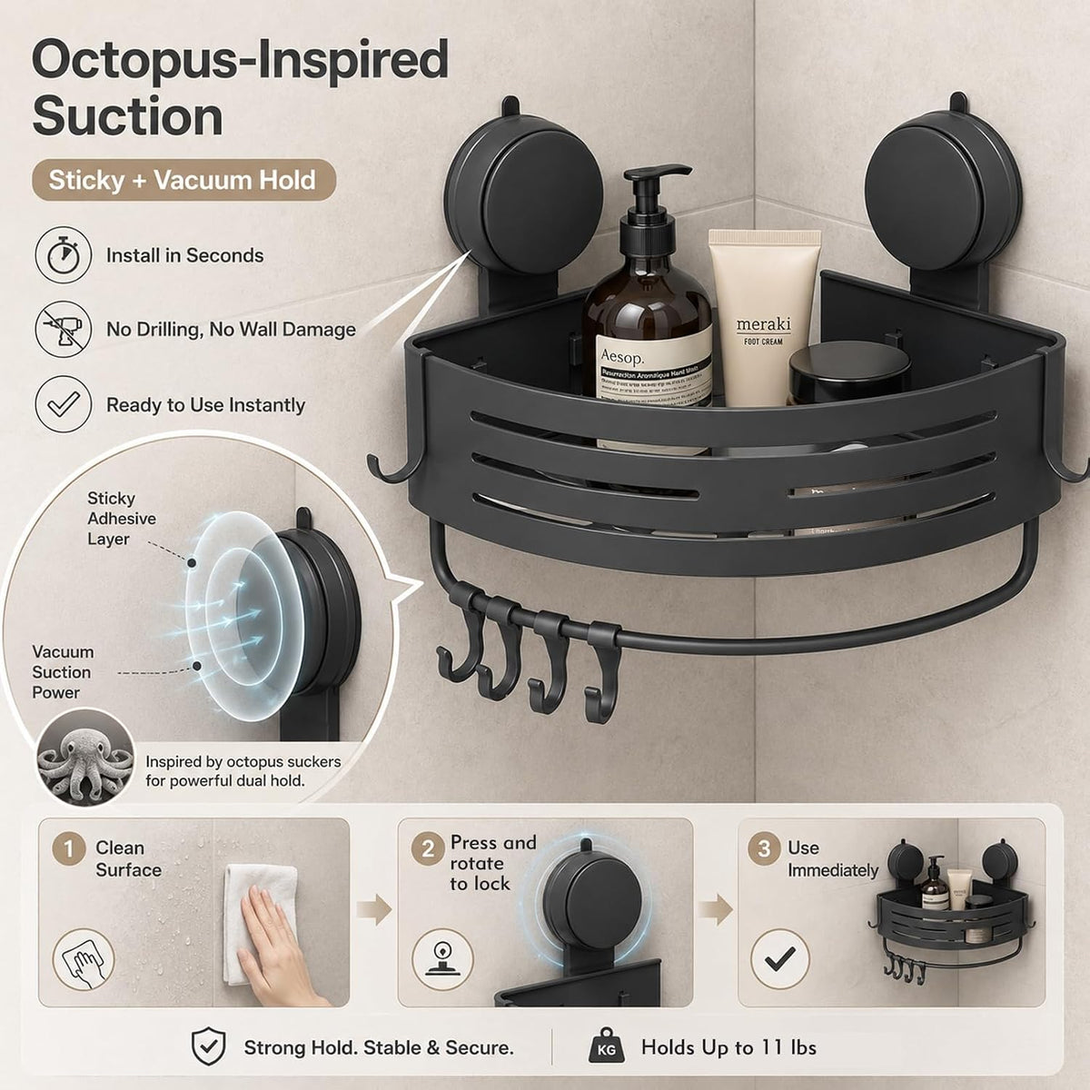 bathroom corner shower caddy suction cup,bathroom shelf with towel bar,aluminum