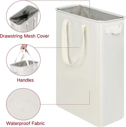 efluky Slim Laundry Basket, Narrow Laundry Hamper with Handles, Collapsible Dirty Clothes Hamper, Tall Laundry Bin for Laundry Room, Dorm and Bedroom, 12.7 Gallons(48L) Beige