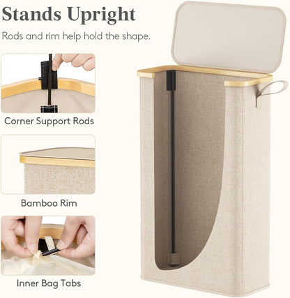 Lifewit 65L Slim Laundry Hamper with Lid and Removable Bag, Beige