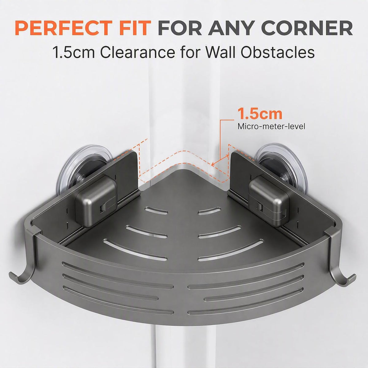 Corner Shower Caddy Suction Cup 2pcs Gray, Stainless Steel Shower Shelves