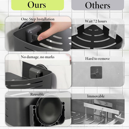 2PCS Shower Caddy Corner, Suction Cup Shelves with Hook, Aluminum