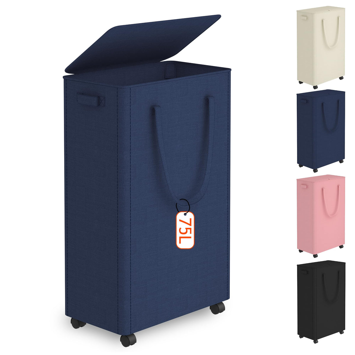 Slim Laundry Hamper with Wheels,20 Gal (75L) Rolling Laundry Basket with lid and wheels Clothes Hamper Foldable Tall Dirty Clothes Basket Sturdy Collapsible Clothes Hamper for Dorm,Laundry Room