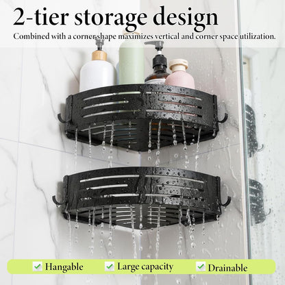 2PCS Shower Caddy Corner, Suction Cup Shelves with Hook, Aluminum