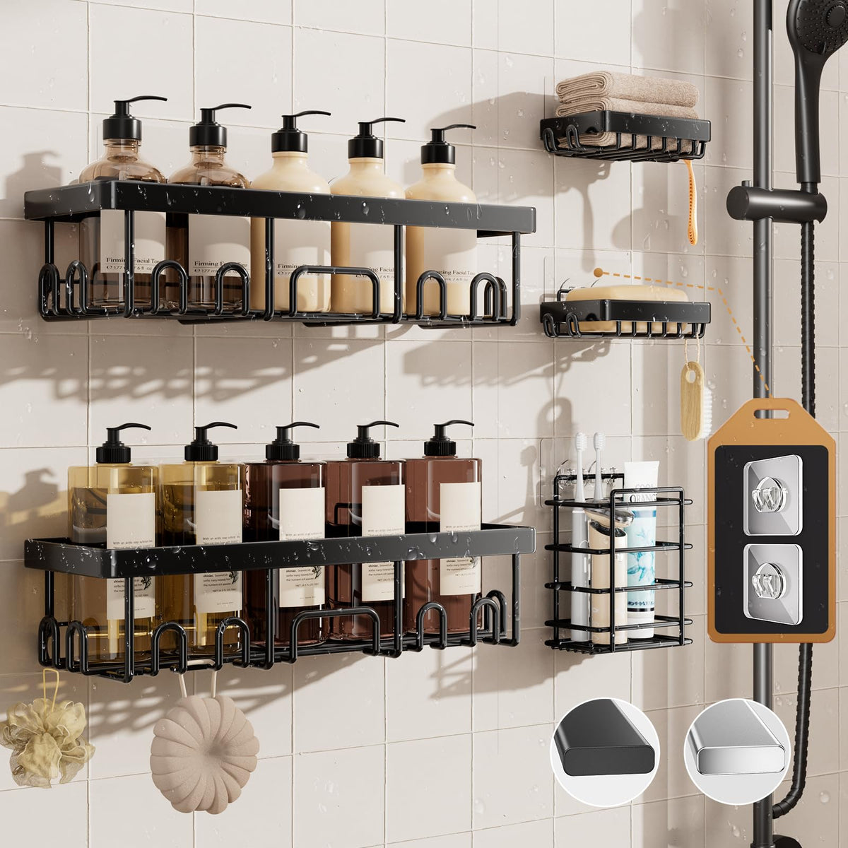 Veken Large Capacity Corner Shower Caddy 6-Pack, Advanced Rustproof Design