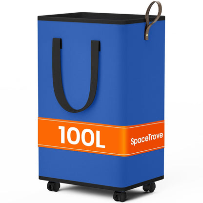 SpaceTrove Rolling Laundry Basket with Wheels, Laundry Hamper, 80L, Grey