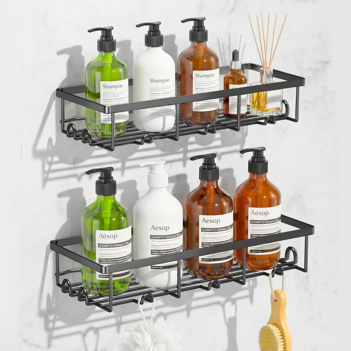 Adhesive Large Wall Shower Caddy Shelves for Inside Shower with Hooks