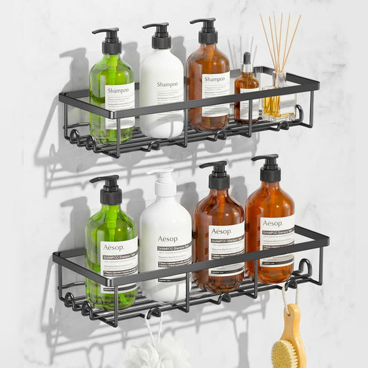 Adhesive Large Wall Shower Caddy Shelves for Inside Shower with Hooks