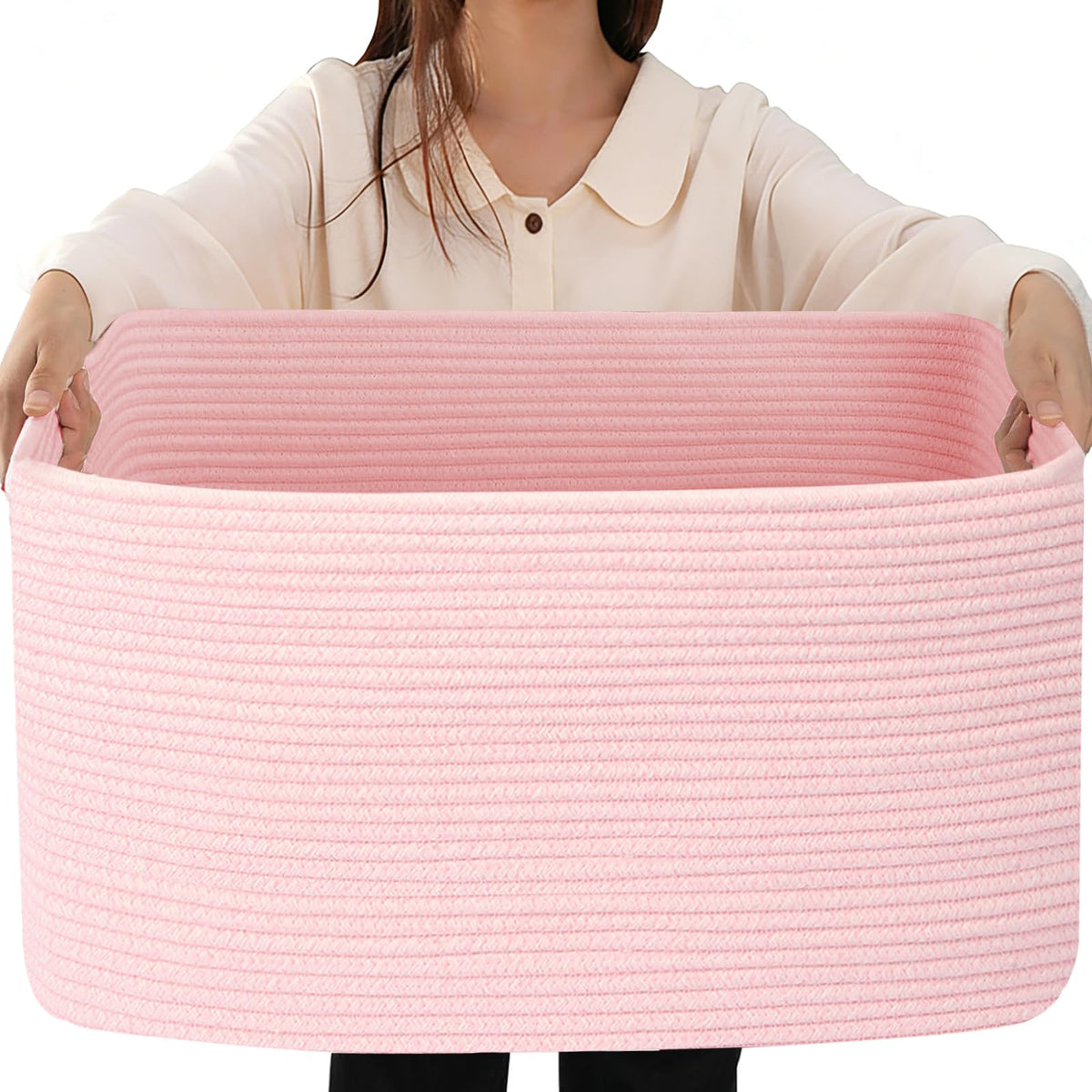 75L Blanket Basket Laundry Basket Hamper Brown/White,22"x17"x12"