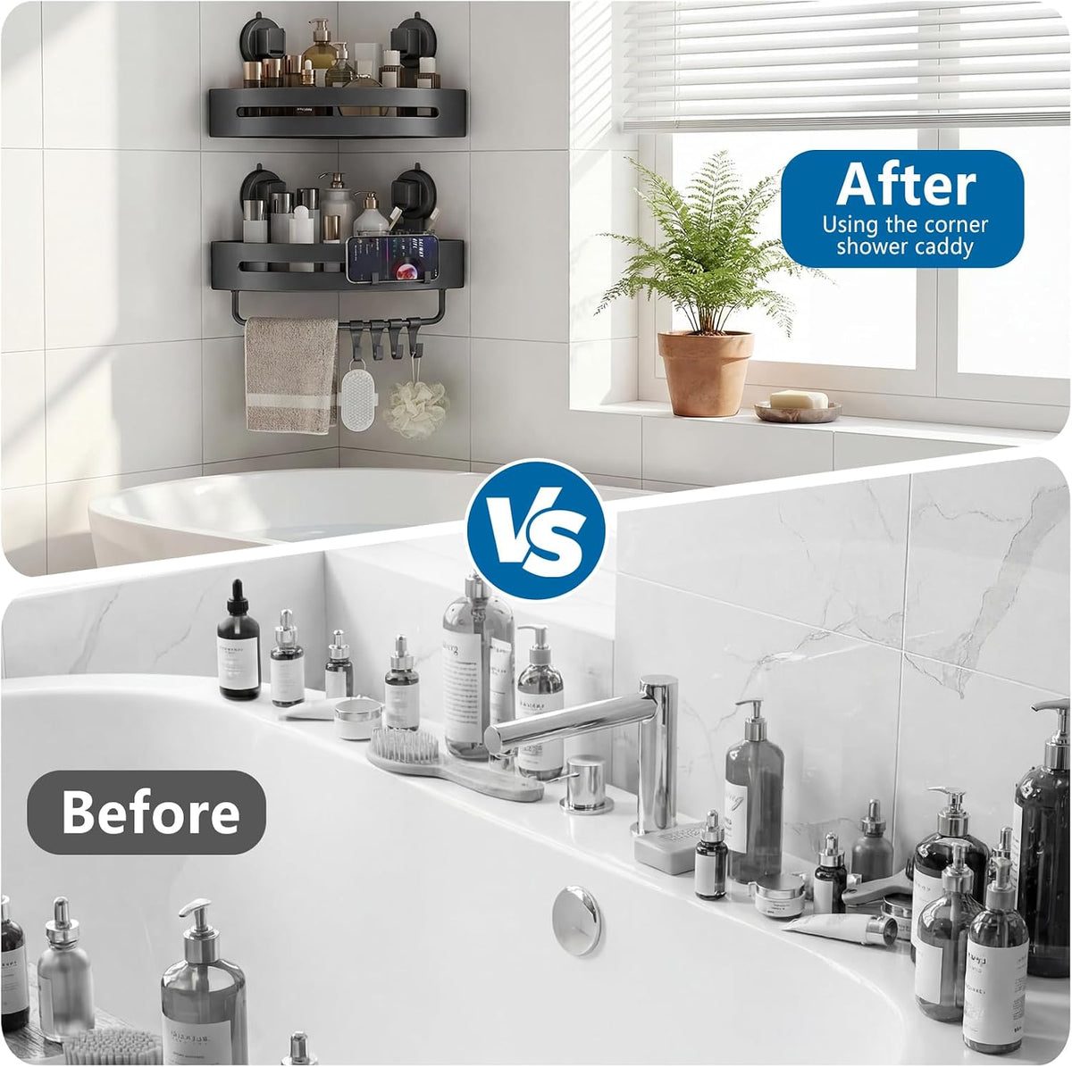 【2026 Upgraded】New Suction Cup Shower Caddy,Extremely Strong Suction Power,Removable Shower Corner Shelf Suction Cup,No Drilling Rust Proof Aluminum Corner Shower Caddy Suction Cup (2-Pack,Grey)