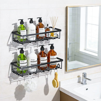Adhesive Large Wall Shower Caddy Shelves for Inside Shower with Hooks