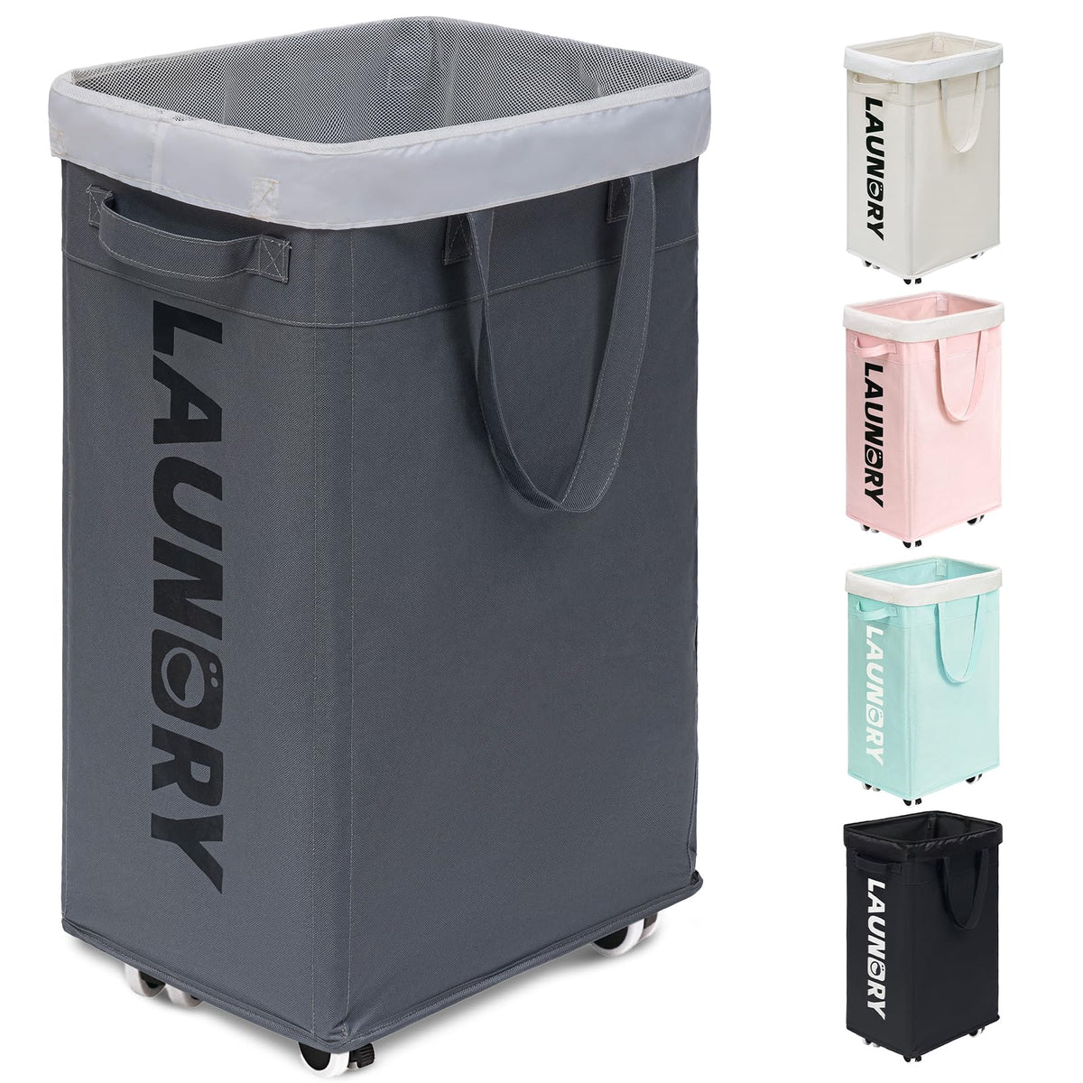 Goodpick 75L Laundry Basket with Wheels & Removable Wash Bag for Dorm