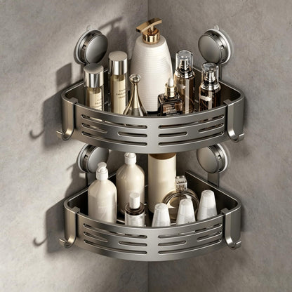 VOLPONE Shower Caddy Corner Suction Cup Shelf Corner No Drilling Bathroom Shower Organizer Storage Rack Adhesive(3-Pack, Gray)