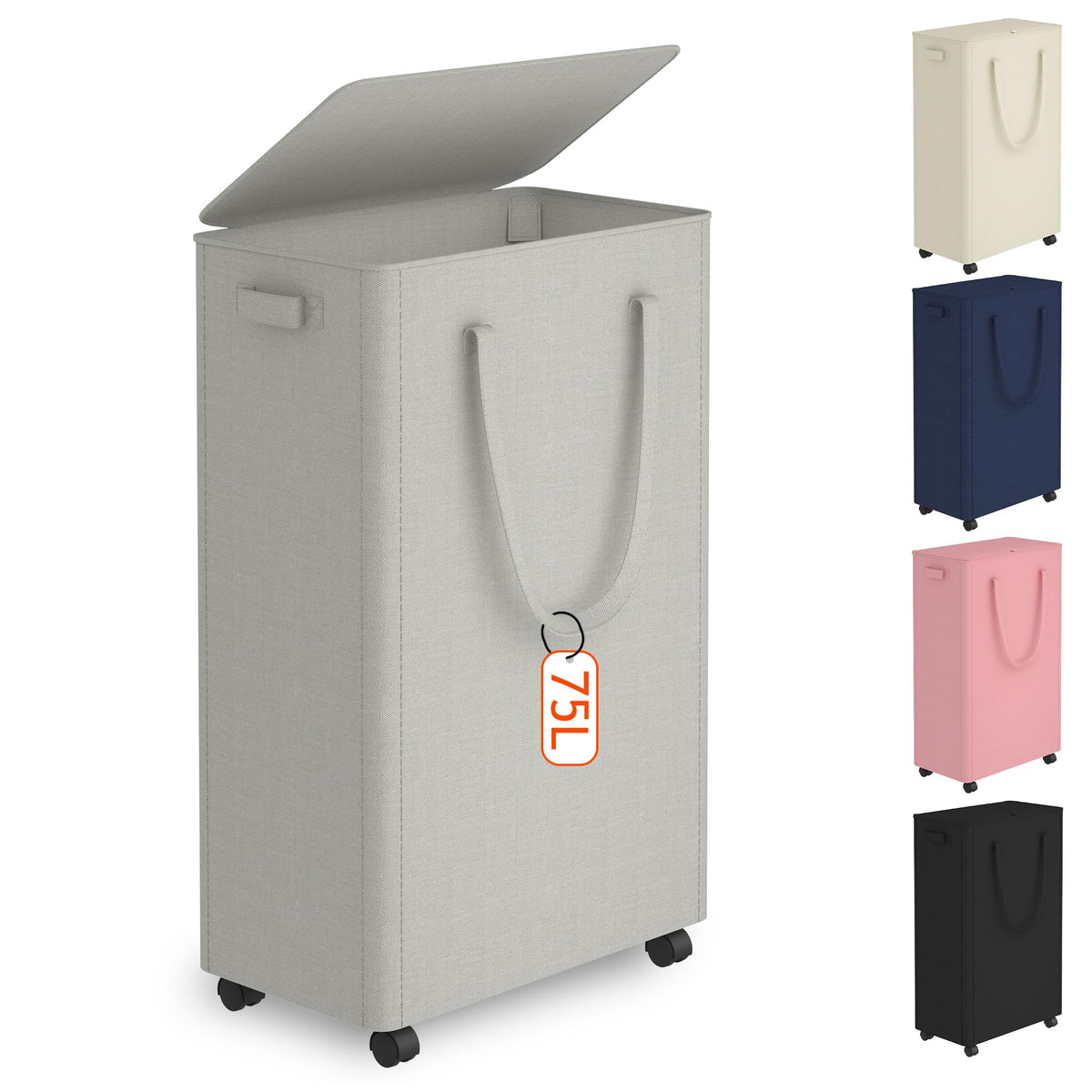 Slim Laundry Hamper with Wheels,20 Gal (75L) Rolling Laundry Basket with lid and wheels Clothes Hamper Foldable Tall Dirty Clothes Basket Sturdy Collapsible Clothes Hamper for Dorm,Laundry Room