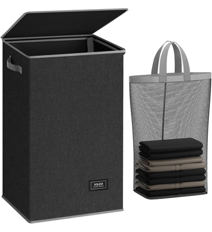 SOLEDI 100L Laundry Hamper with Lid, Large Collapsible Laundry Basket