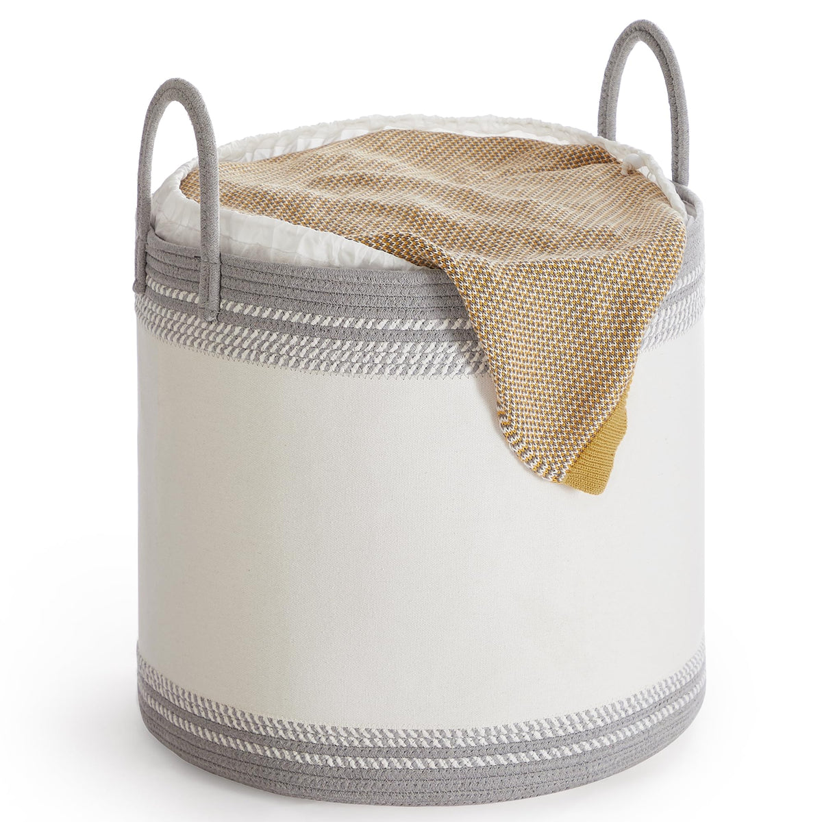 SONGMICS Laundry Hamper, Cotton Rope Basket with Handles, 15.8 Gallons
