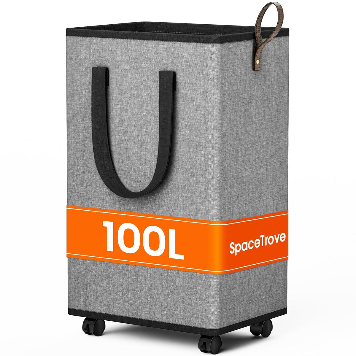 SpaceTrove Rolling Laundry Basket with Wheels, Laundry Hamper, 80L, Grey
