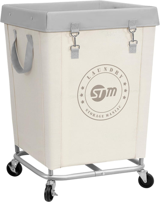 STORAGE MANIAC Commercial Laundry Hamper with Heavy Duty Steel Frame, 160 L Industrial Clothes Basket Cart with Wheels for Big Family, Home, Hotel, Laundry Room, 18''L x 18''W x 31''H, Medium Beige