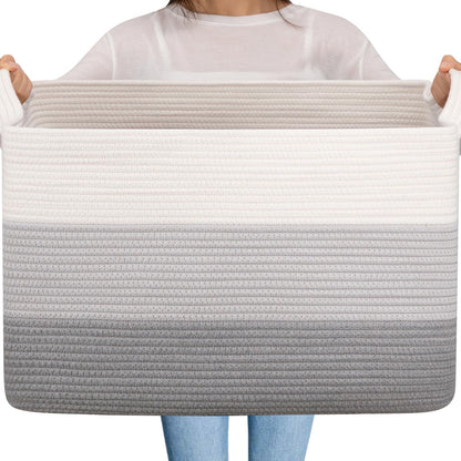 OIAHOMY Extra Large Blanket Basket, 95L Cotton Rope Woven Laundry Basket, Toy Bin for Baby Room, Container for Blanket Storage in Living Room, 24''×17''×14'', Gradient Brown