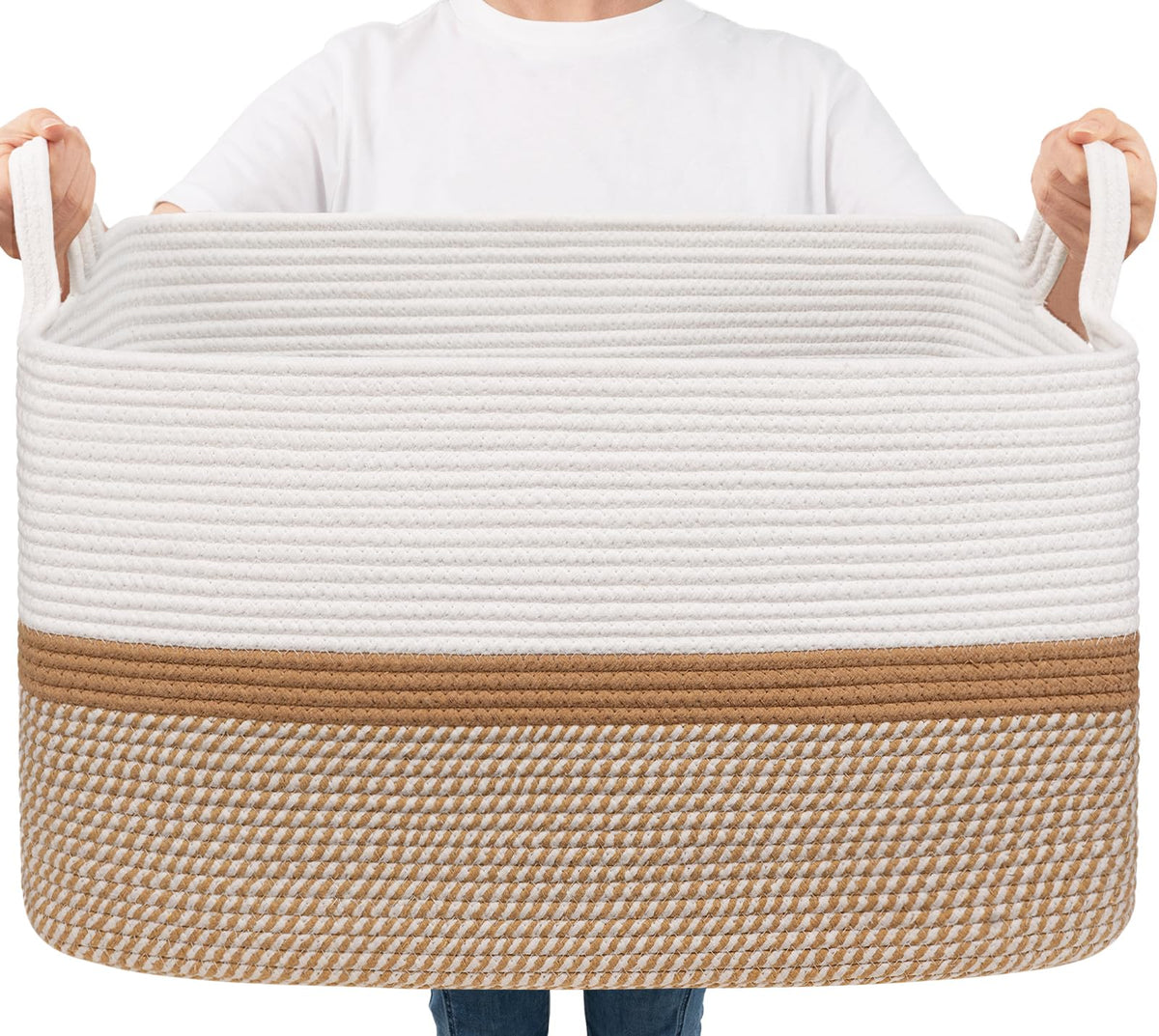 Goodpick Large Woven Rope Blanket Basket, Rectangle, Black, 75L