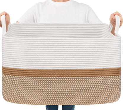 Goodpick Large Woven Rope Blanket Basket, Rectangle, Black, 75L