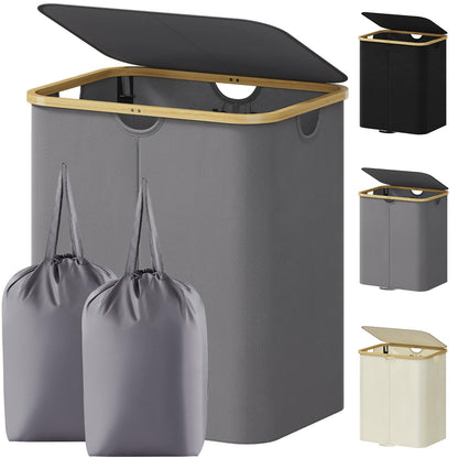 Lifewit 65L Slim Laundry Hamper with Lid and Removable Bag, Beige