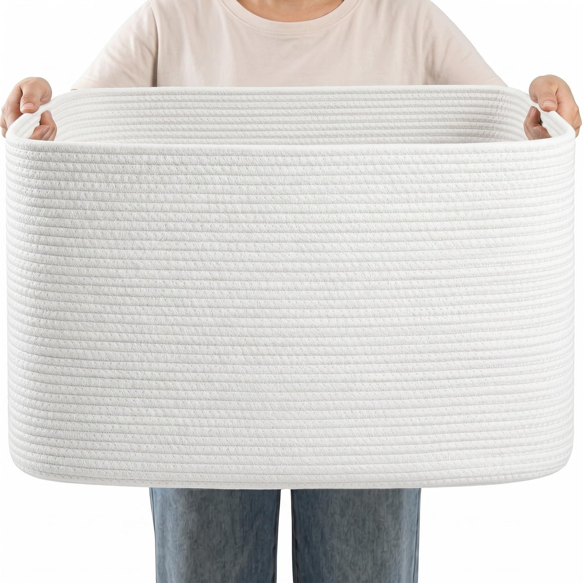 75L Blanket Basket Laundry Basket Hamper Brown/White,22"x17"x12"