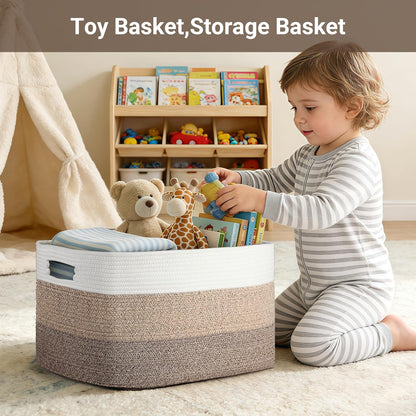 75L Blanket Basket Laundry Basket Hamper Brown/White,22"x17"x12"