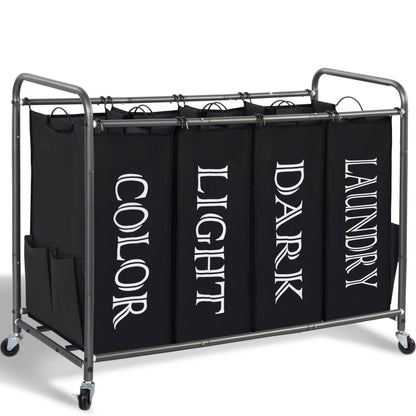 STORAGE MANIAC 3 Section Laundry Sorter, Laundry Hamper with Wheels, Gray