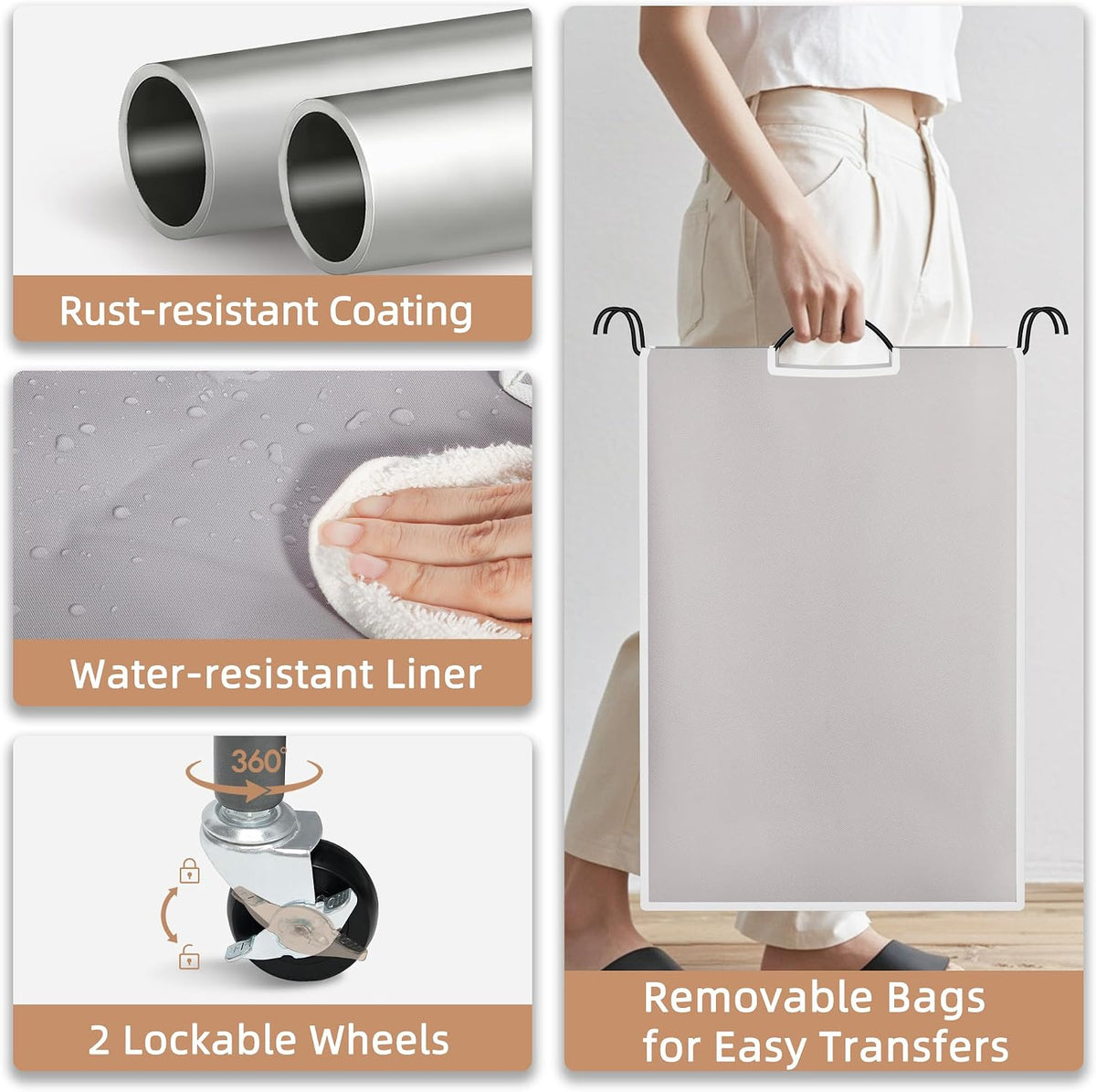 STORAGE MANIAC 3 Section Laundry Sorter, Laundry Hamper with Wheels, Gray