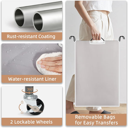 STORAGE MANIAC 3 Section Laundry Sorter, Laundry Hamper with Wheels, Gray