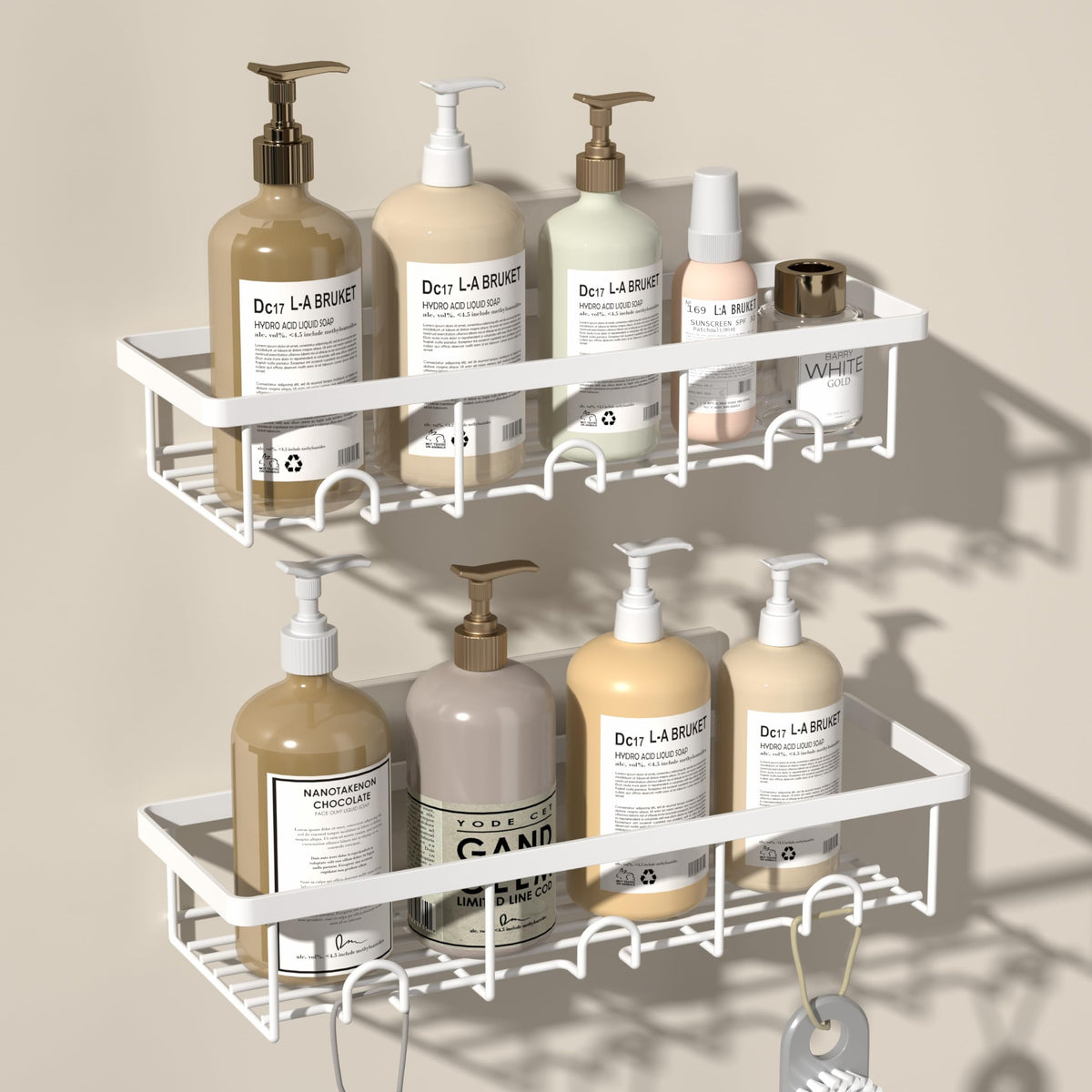 Adhesive Large Wall Shower Caddy Shelves for Inside Shower with Hooks