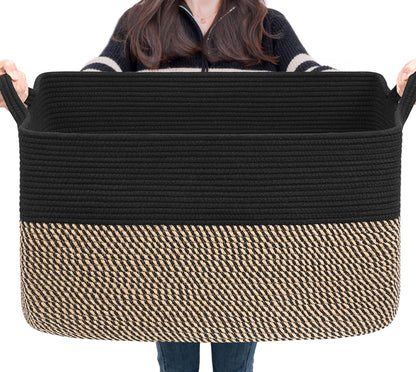Goodpick Woven Storage Basket for Shelves, 13" x 10" x 9", Black Jute