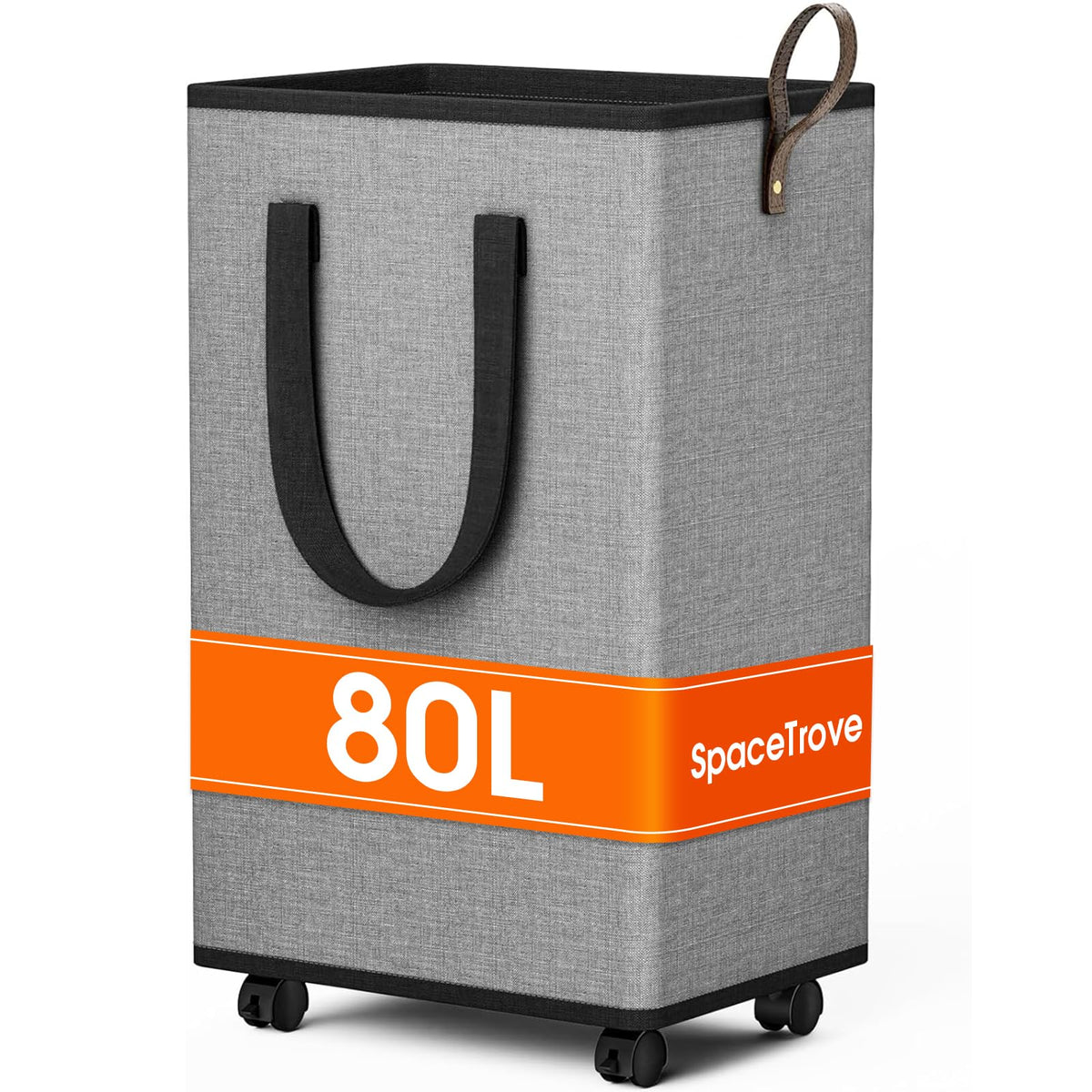 SpaceTrove Rolling Laundry Basket with Wheels, Laundry Hamper, 80L, Grey