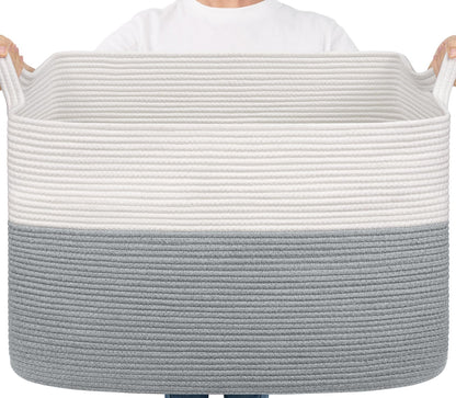 Goodpick Large Woven Rope Blanket Basket, Rectangle, Black, 75L