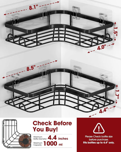 Sakugi Black Corner Shower Caddy Adhesive No Drilling Bathroom Shelves