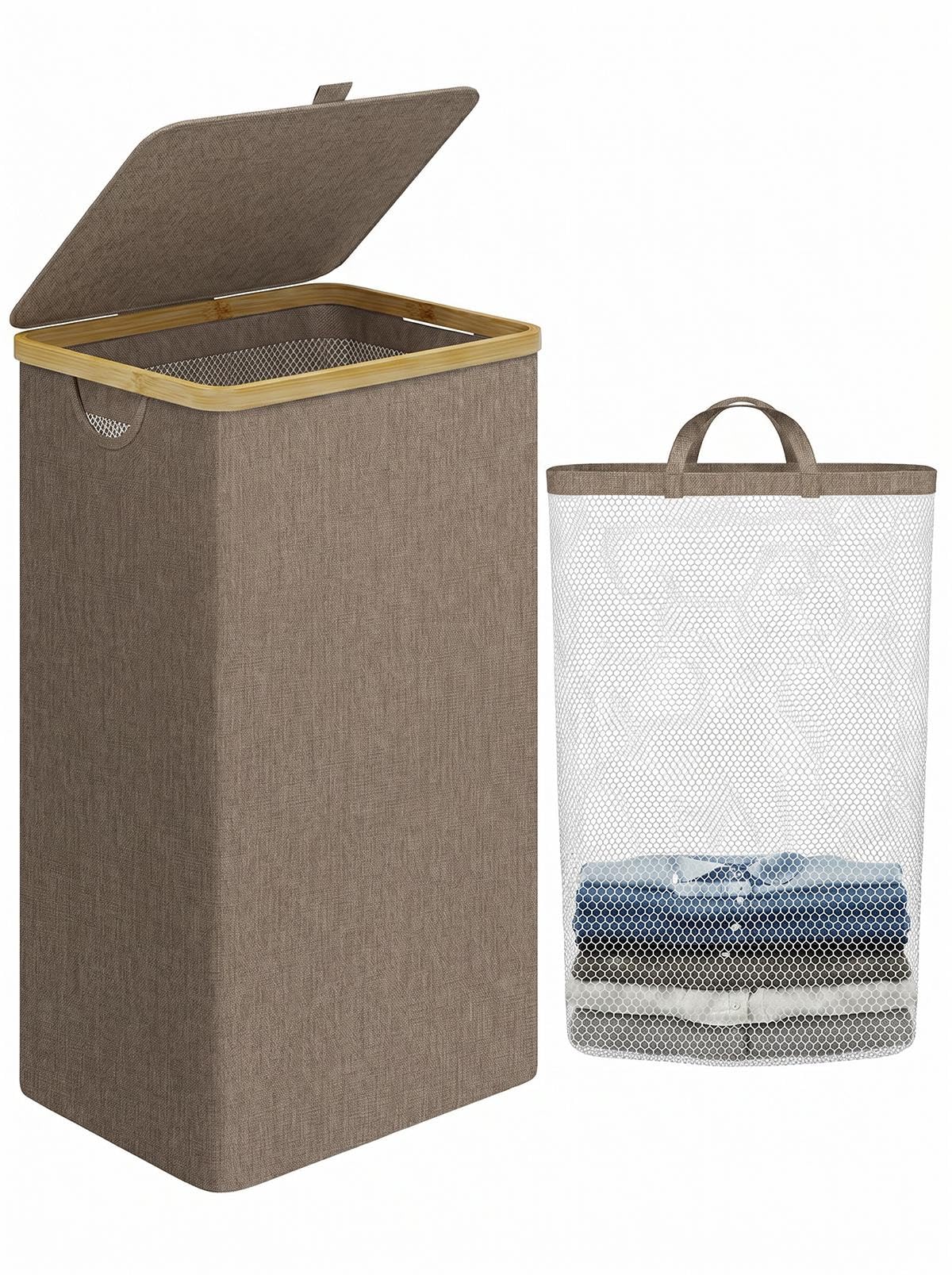 IEGrow Laundry Hamper with Lid,110L Laundry Basket with Mesh Bags,Black