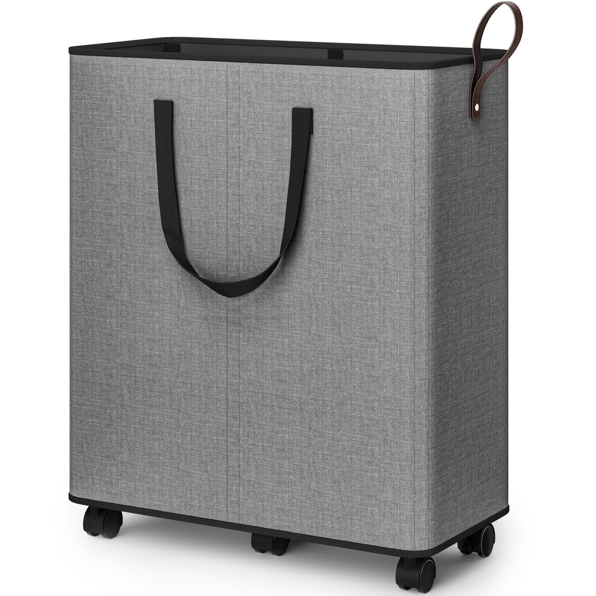 SpaceTrove Rolling Laundry Basket with Wheels, Laundry Hamper, 80L, Grey