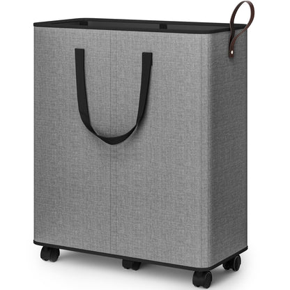 SpaceTrove Rolling Laundry Basket with Wheels, Laundry Hamper, 80L, Grey