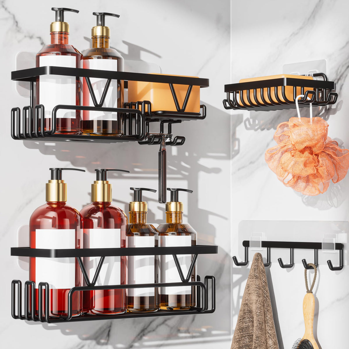KEGII Suction Cup Shower Caddy with Soap & Razor Holder, Hooks, Cream White